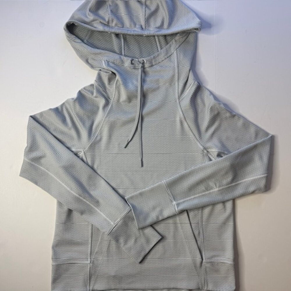 Athleta Small Gray Hoodie Sweatshirt Athletic Cowl Neck Pocket Stretch Yoga - Picture 4 of 8